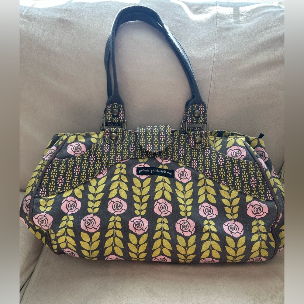 Petunia Pickle Bottom Floral Travel Tote Bag - Pink and Yellow